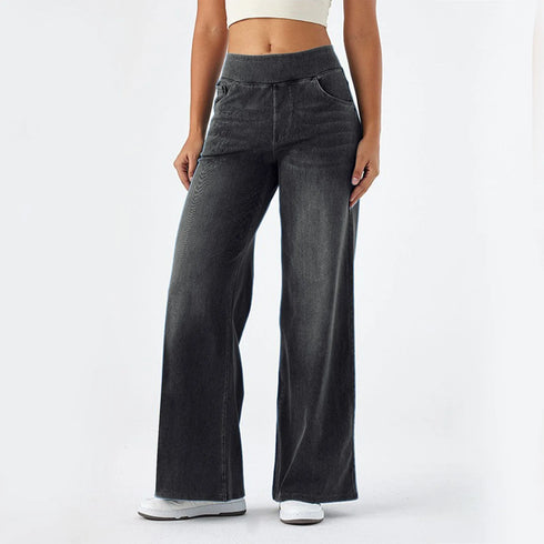 Wide Leg Pants For Women Baggy Silhouette Elastic Waist High Waist Stretch Casual Trousers Soft Fabric