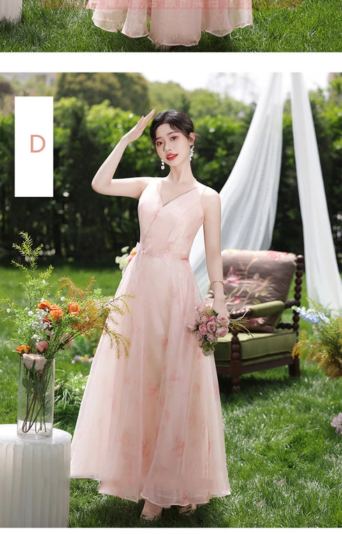 Off Shoulder Bridesmaid Dress Elegant Bubble Sleeve Floral Print Aline Gown For Party