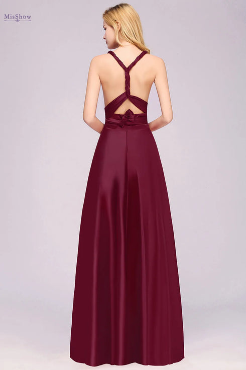 Plus Size Bridesmaid Dresses Convertible Backless Infinity Multiway Floor Length Silk Gown