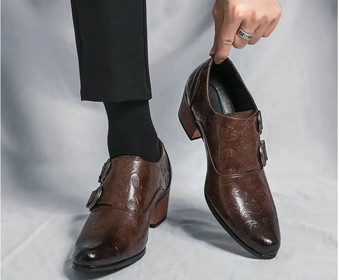 Men's Wedding Shoes Fashion Slim Fit Pointed High Heel Leather Dress Shoes Classic Vintage Style