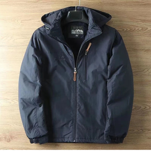 Fleece Lined Waterproof Jacket for Men – Warm Outdoor Hiking and Trekking Windbreaker with Hood for Spring and Autumn Adventures