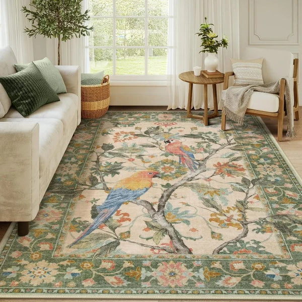 Floral Birds Area Rug for Living Room and Bedroom Decor Soft Non Slip Machine Washable Floor Mat