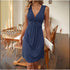 Stylish Solid Color Sleeveless Off Shoulder V Neck Dress for Women Summer Slim Party Dress