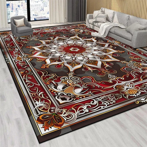 Persian Luxury Retro Red Carpet Living Room Large Non-Slip Coffee Table Mat Home Decoration Rug