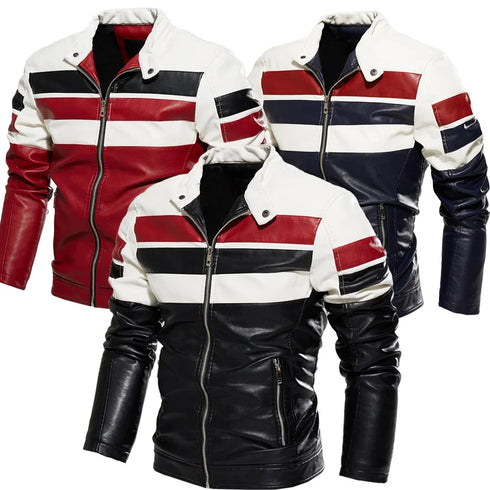 Stylish Men's Motorcycle Slim Fleece Leather Jacket for Spring and Autumn Outdoor Biking Fashion