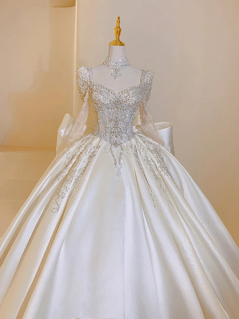 Sweet Square Collar Satin Wedding Dress Plus Size Ball Gown