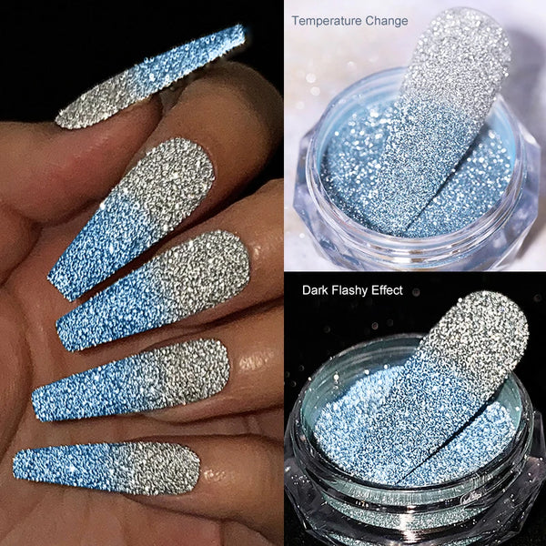 Reflective Thermal Nail Powder Glitter for Stunning Nail Art - Shimmering Crystal Rhinestone Sequins and Chrome Pigment Dust for UV Gel Polish Decoration