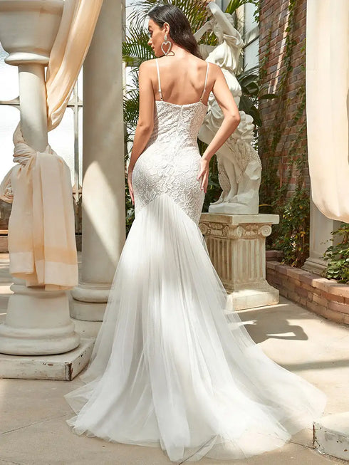 Elegant Wedding Dresses Sweetheart Neck Spaghetti Straps Lace Fishtail Silhouette Bridal Dress