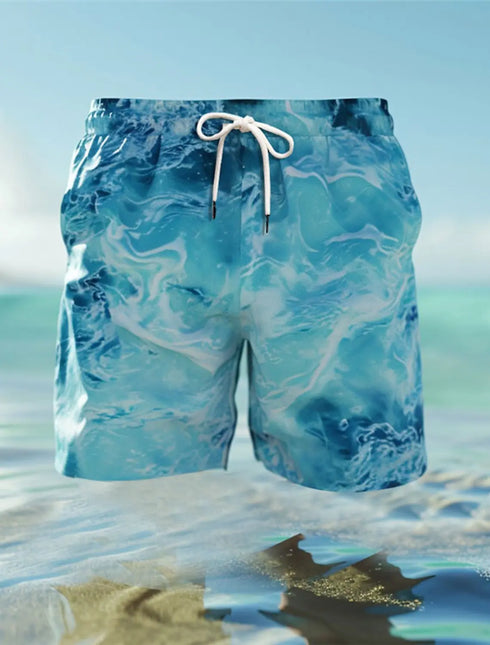 Men's Board Shorts Swim Trunks Print Sea Gradient Quick Dry Casual Beach