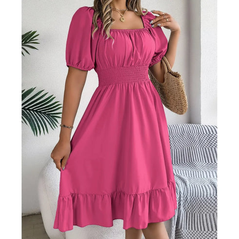 Women's Midi Dresses Casual Square Neck Ruffle Edge Dress