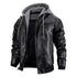 Men's Slim Fit Hooded PU Leather Motorcycle Jacket for Autumn and Winter - Windproof Detachable Hat Casual Biker Outerwear with Zipper Closure
