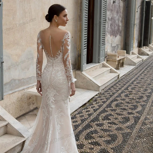 Gorgeous Mermaid Wedding Dress Lace Appliques Detachable Train Bridal Gown