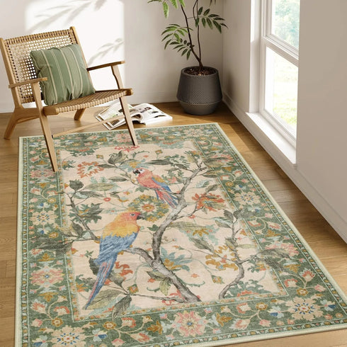 Floral Birds Area Rug for Living Room and Bedroom Decor Soft Non Slip Machine Washable Floor Mat