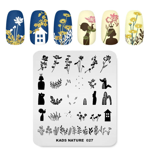 Nature-Inspired Nail Art Stamping Plate - Stainless Steel DIY Manicure Tool with Leaf and Umbrella Patterns for Stunning Nail Designs