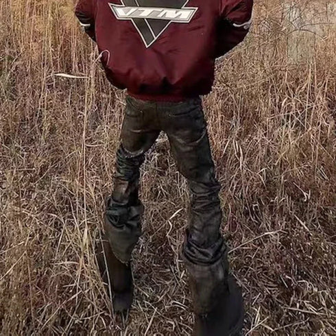 High Street Baggy Flare Jeans for Men Y2k Denim Trousers