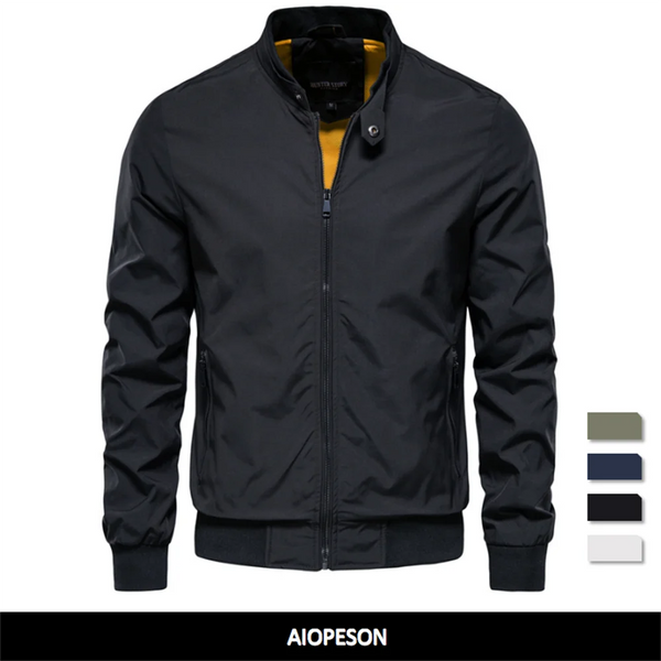 Stylish Solid Color Bomber Jacket for Men - Casual Stand Collar Slim Fit Outerwear for Autumn