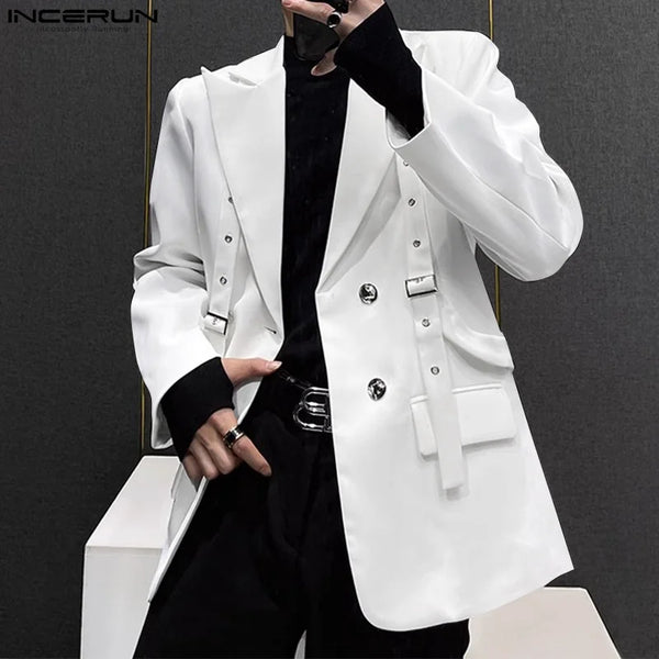 INCERUN Korean Fashion Men Blazer Casual Solid Tops Streetwear Vintage Coats
