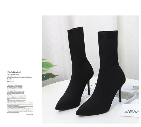 Sexy Sock Boots Knitting Stretch High Heels for Women Fashion Shoes Ankle Boots
