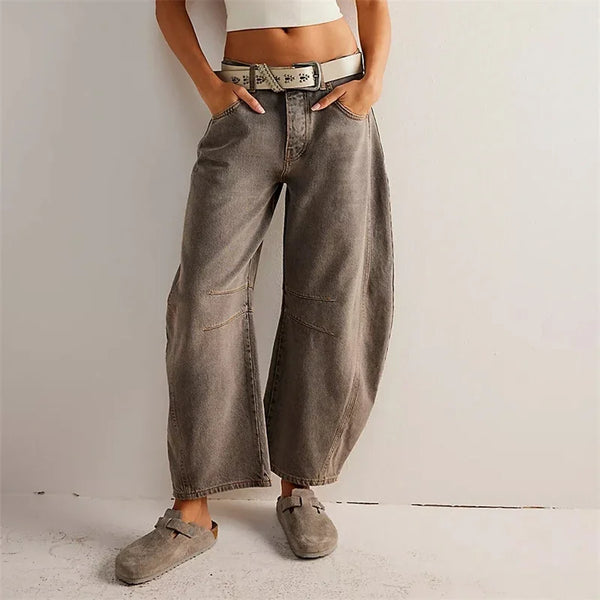 Casual Women’s Wide Leg Barrel Jeans - Perfect for Fall Outfits, Baggy Mid Rise Denim Style, Ankle-Length Comfort