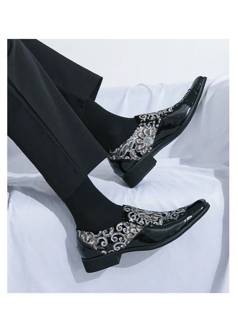 Luxury Patent Leather Loafers for Men - Designer Comfortable Embroidery Shoes Perfect for Wedding and Party, Breathable Formal Dress Footwear in Plus Sizes