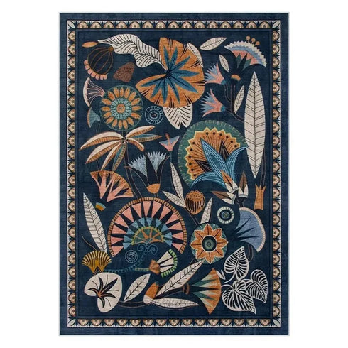 American Pastoral Style Flora Fauna Print Area Rug for Living Room and Bedroom Decor