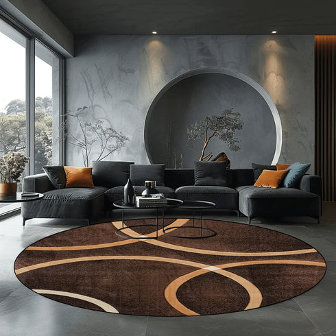 Geometric Round Carpet for Living Room Modern Luxury Home Decor Area Rug Non-Slip Mat