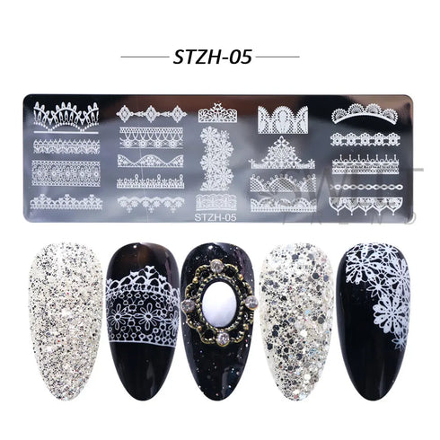 Winter Wonderland Nail Art Stamping Plate with Snowflake, Butterfly, and Rose Leaf Designs - Perfect for DIY Christmas Nail Polish Printing Template Tool