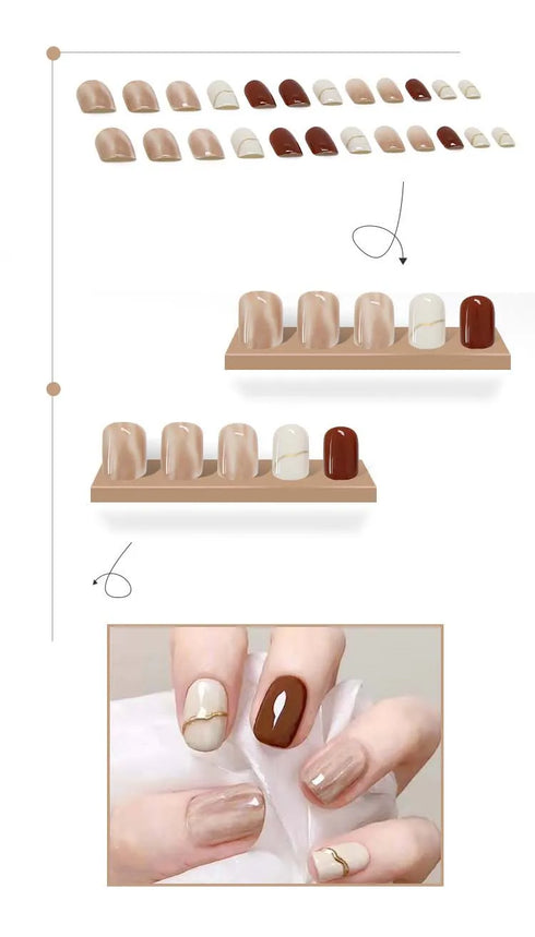Wearable Detachable Love-Themed Checkerboard Fake Nail Pieces for a Sweetheart Manicure