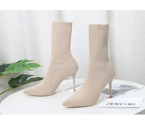Sexy Sock Boots Knitting Stretch High Heels for Women Fashion Shoes Ankle Boots