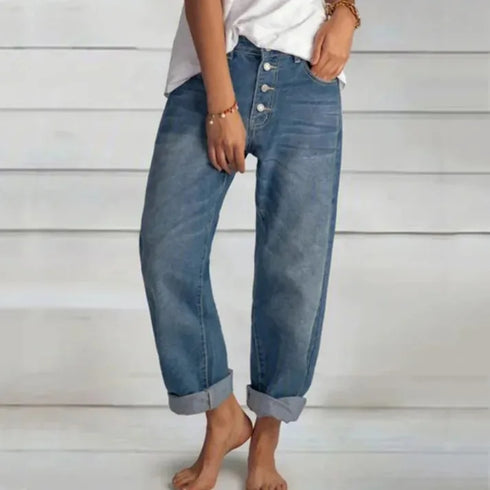 Casual Summer Wide-Leg Jeans for Women - Trendy Loose Pants with Pockets and Empire Waist - Perfect for Stylish Summer Outfits and Homecoming Events