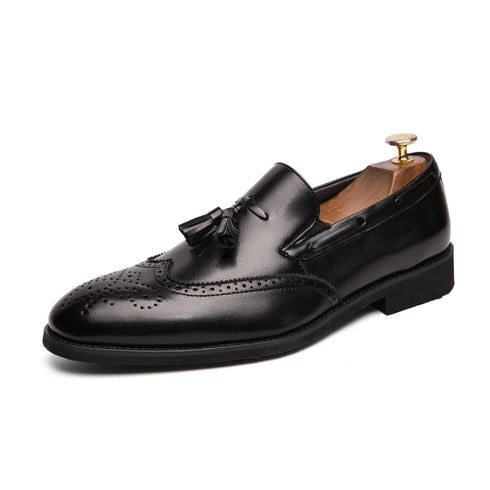 Luxury Black Low Heeled Tassels Loafers for Men Business Dress Shoes