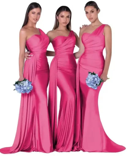 Mermaid Satin Corset Bridesmaid Dress for Wedding Party Gown with Ruched Detailing and Floor Length