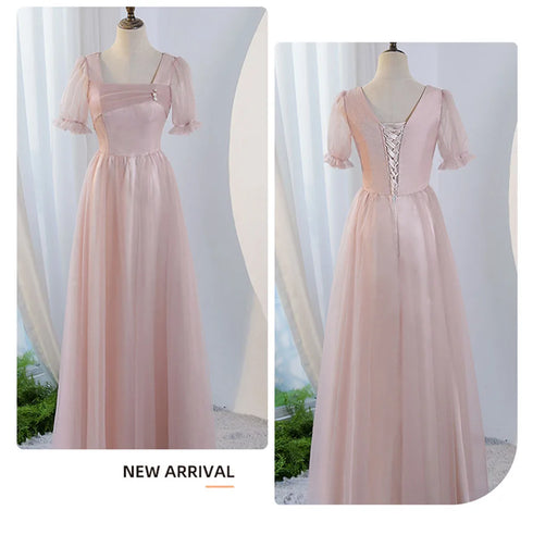 V-Neck Ruched Tulle A-Line Dress With Square Collar And Appliques And Bow Bridesmaid Dress