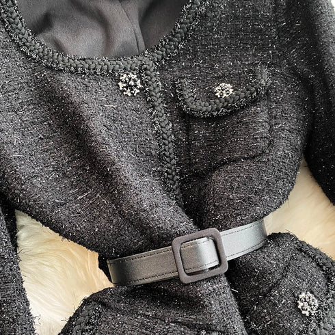 Hepburn Elegant Long Tweed Dresses Women Autumn Party Luxury Robe