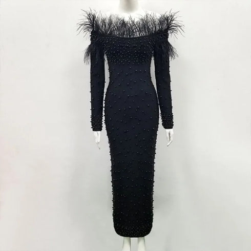 Feather Maxi Dress For Parties And Weddings Elegant Silhouette With Feathers Wedding Dress