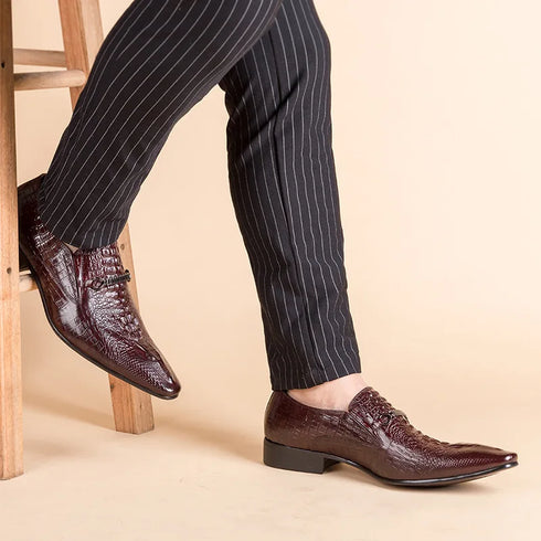 Elegant Alligator Pattern Men's Slip-on Leather Dress Shoes for Office and Casual Business Wear - Luxury Formal Loafers for Men