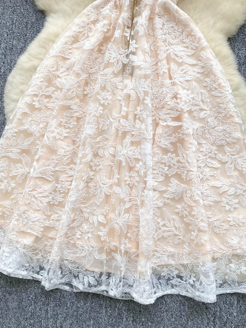 Women Sexy Hollow Out Party Club Embroidery Dress Evening Strap Splicing Vestidos