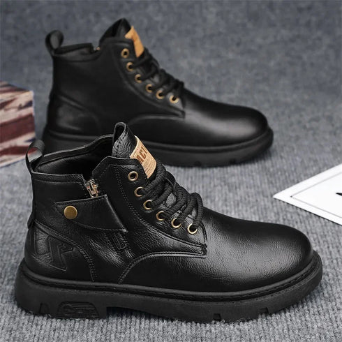 Men's Retro Style High Top Biker Boots for Winter Riding
