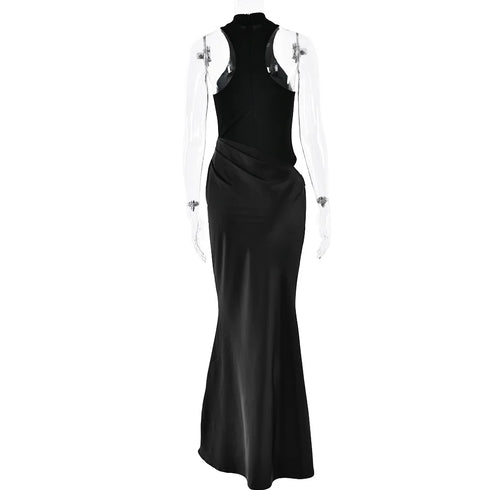 JULISSA MO Satin Sexy Hollow Out Maxi Dress for Elegant Parties