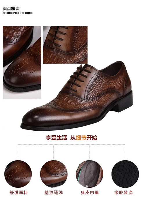 Men Casual Crocodile Leather Oxford Shoes for Office and Career