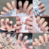 24Pcs Cute Bow Short Coffin Press On Nails - Artificial Full Cover Acrylic Nail Tips for Fall Season Nail Art Decor with Seamless Removable Designs