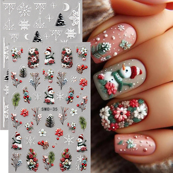 Winter Wonderland 3D Snowman Nail Art Stickers - Self-Adhesive Snowflake and Jingle Bell DIY Decals for Festive Manicure and Holiday Nail Decoration
