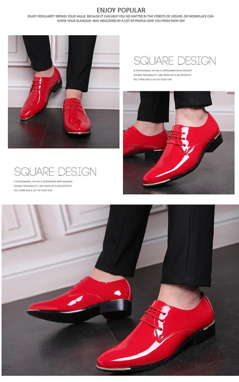 Elegant Oxford Dress Shoes for Men - Luxurious Patent Leather Formal Footwear for Weddings and Office Events, Sizes 38-48, Soft Rubber Outsole and Pointed Toe Design