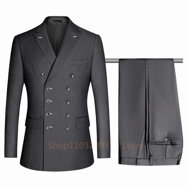 Classic Business Suits for Men Double Breasted Jacket and Pants 2 Piece Set for Groom and Wedding