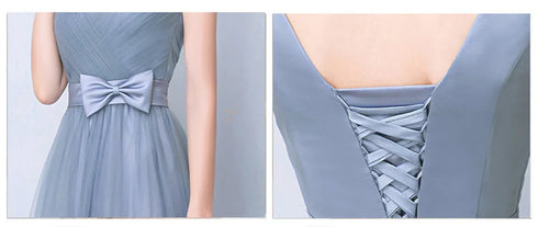 Elegant Sleeveless Tulle A-Line Bridesmaid Dress With Satin Belt And Lace Up Bow For Weddings