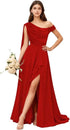 Bridesmaid Dress One Shoulder Chiffon With Pleated Ruffles A-Line Floor-Length Slit Bridal Dress