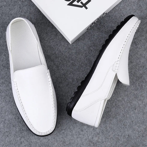 Luxury Genuine Leather Men's Casual Slip-On Loafers, Italian Moccasins, Breathable and Comfortable Boat Shoes in Plus Sizes 46 and 47