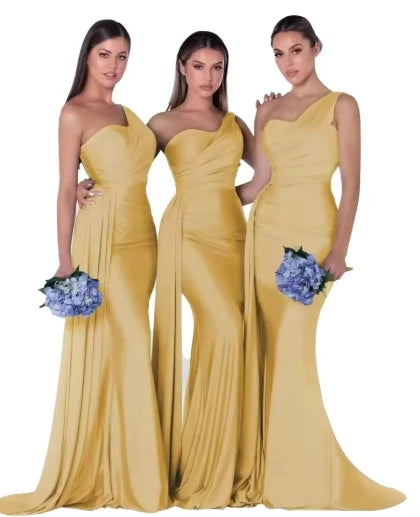 Mermaid Satin Corset Bridesmaid Dress for Wedding Party Gown with Ruched Detailing and Floor Length