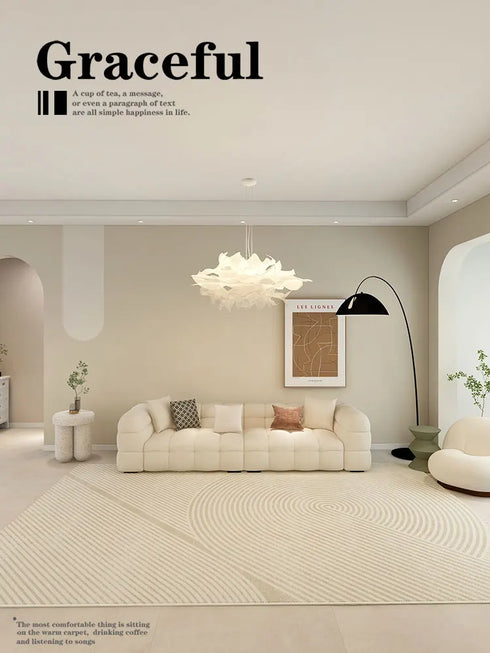 Minimalist Beige Art Stripe Carpet Soft Large Area Rug for Bedroom and Living Room Decor