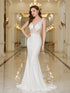 MisShow Elegant Straps Mermaid Wedding Dresses Lace Pearls Backless V Neck Sleeveless Gowns